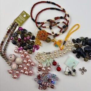 Mixed Lot Of Beads for Jewelry Making, Glass, Stone, Plastic, Finished Pieces